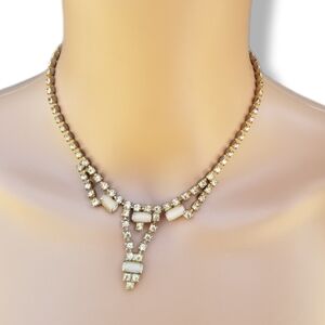 GORGEOUS 1940s ART DECO YELLOW AUSTRIAN CRYSTAL & MOONGLOW GLASS NECKLACE